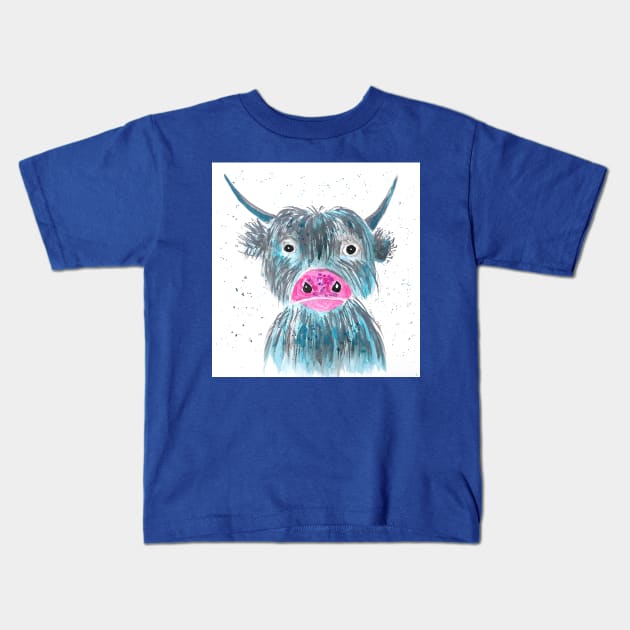 How Now Blue Cow Kids T-Shirt by Casimirasquirkyart